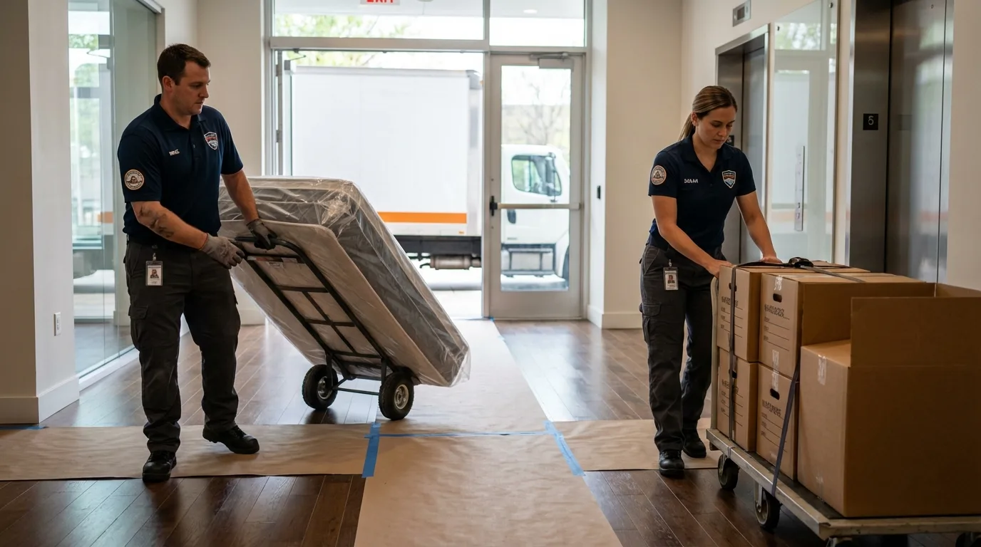 Professional apartment movers loading elevator in Whiteriver, AZ